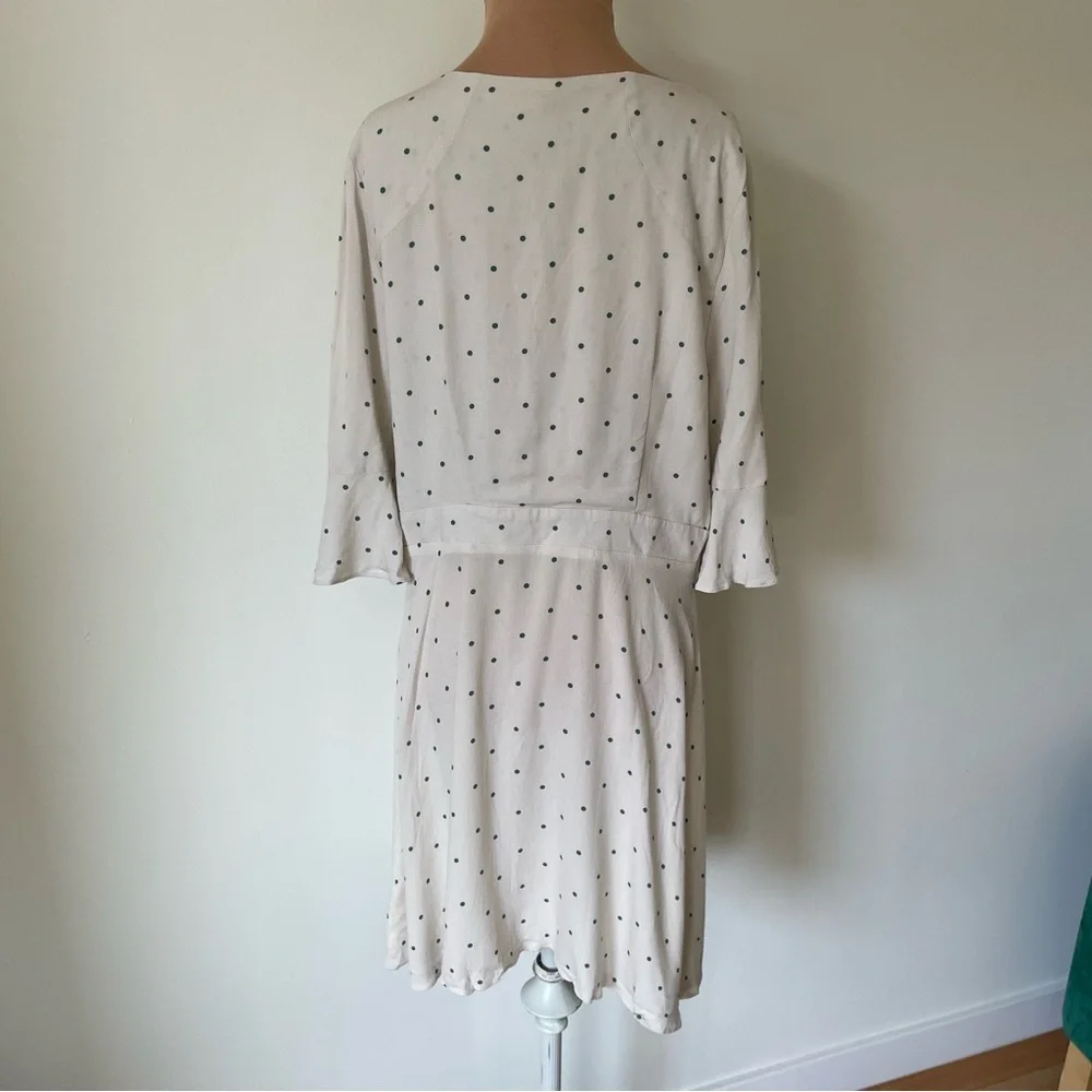 Free People All Yours Polka Dot Cream Combo Flutter Sleeve Deep V Mini Dress 12